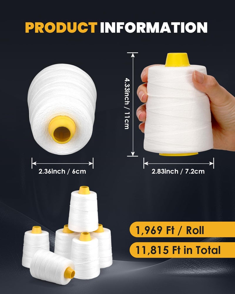 Hanchen Heavy-Duty Sewing Thread Spool, 6-Stranded Chemical Fiber Sealing Industrial Packing Synthetic Fiber Stitching Thread Spool for Bag Sewing Closing Machine, Pack of 6 Roll - Image 2